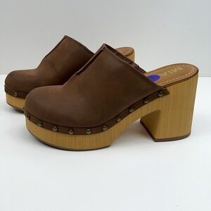 MIA Navi Clog Women's 8.5 Brown Faux Suede Platform 4" Heels Studs Boho 70s NWOB